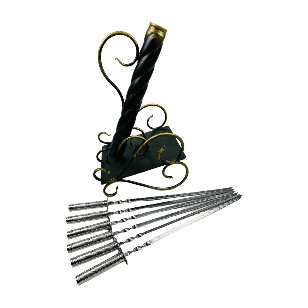 Набір шампурів на металевій підставці з вензелем Гармата з нержавіючої сталі (2-10-NB-5004)