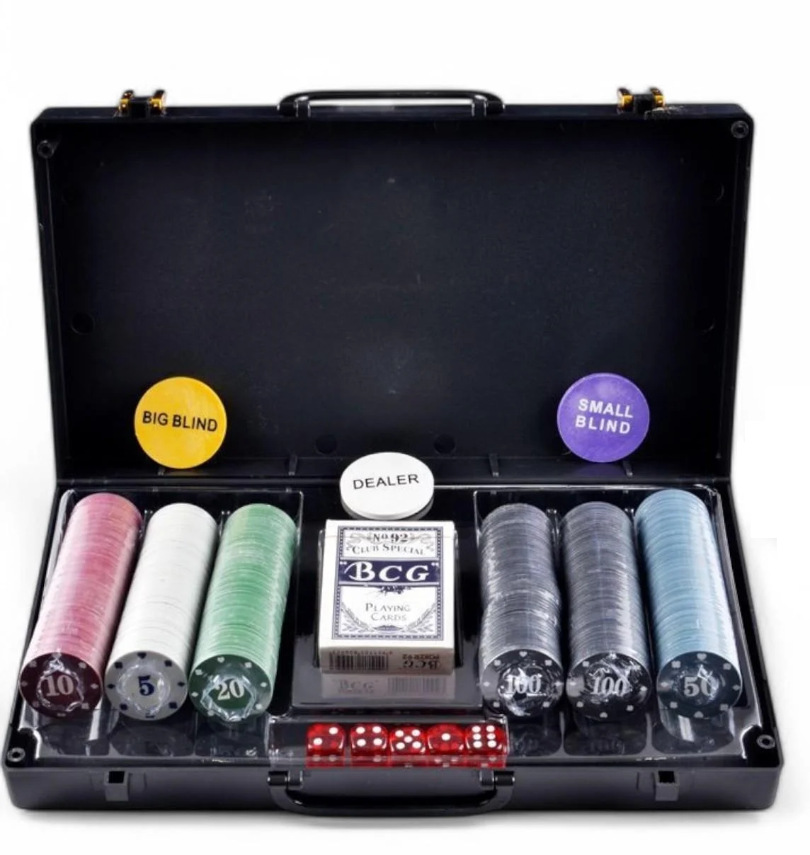 Набор игровой покер Texas Hold'em Poker Set на 300 фишек с номиналом в пластиковом кейсе (25738627)