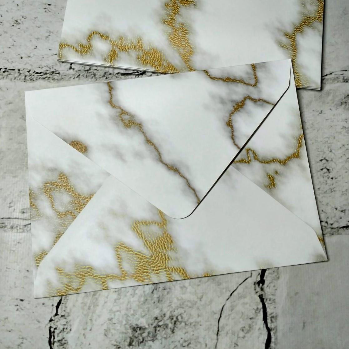 Конверт паперовий Мармур 18х13 см Білий з золотом (5-86580)