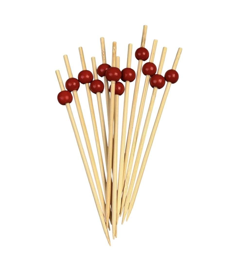 Шпажка с бусинами бамбуковая 120 мм 100 шт. Красный (53243)