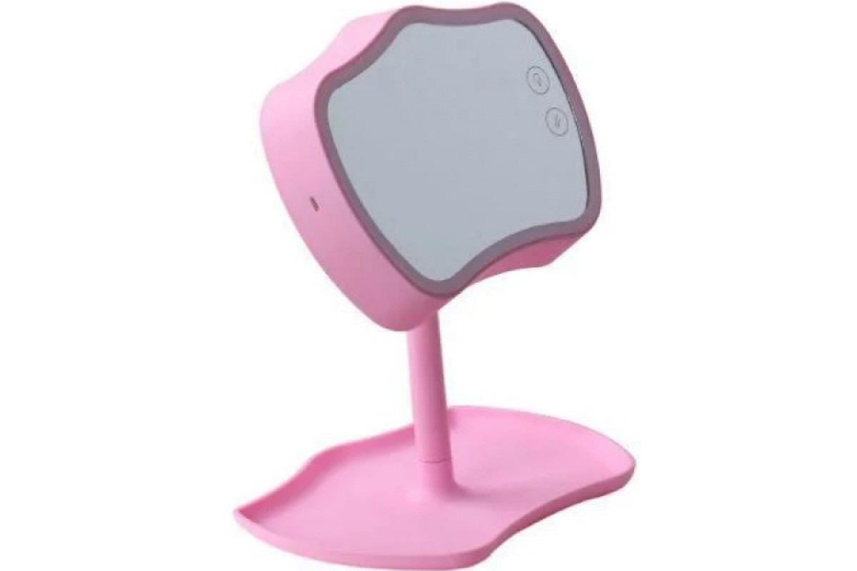 Зеркало с LED подсветкой и настольной подставкой Розовый (w-58)