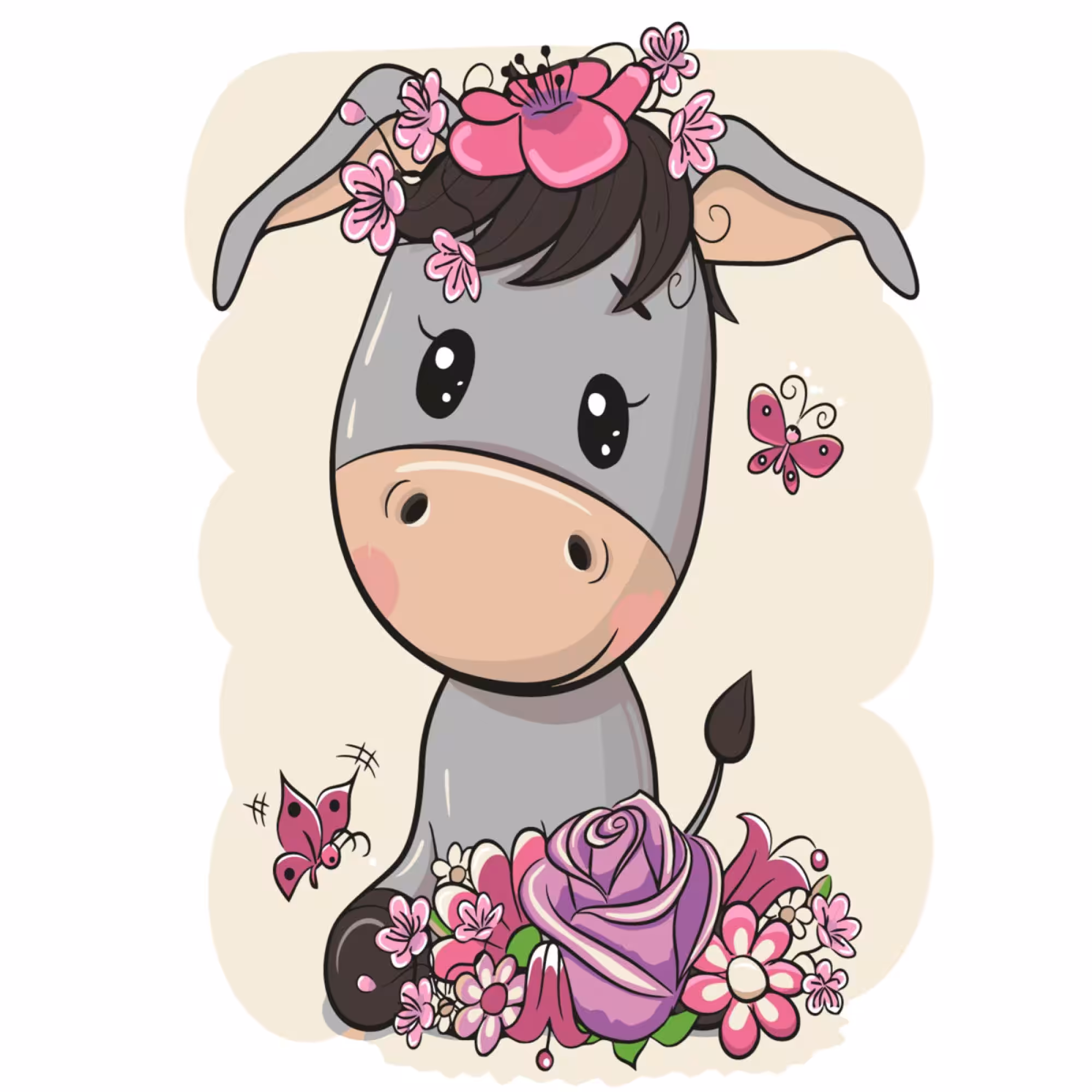 Картина по номерам Strateg Маленький ослик в цветах 30x40 см без коробки (SR-SS-6435)