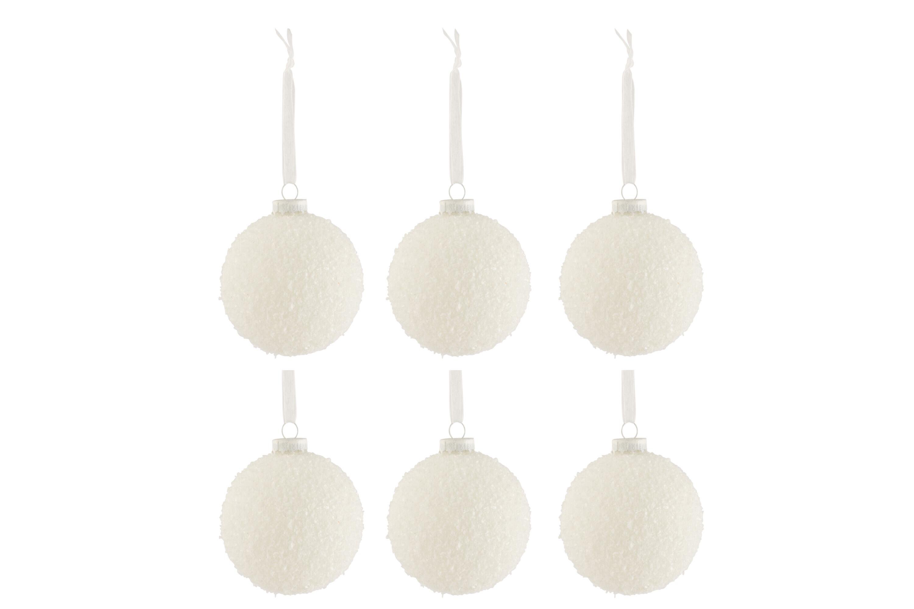 Шары елочные стеклянные J-LINE заснеженные 6 шт. d 8 см Белый