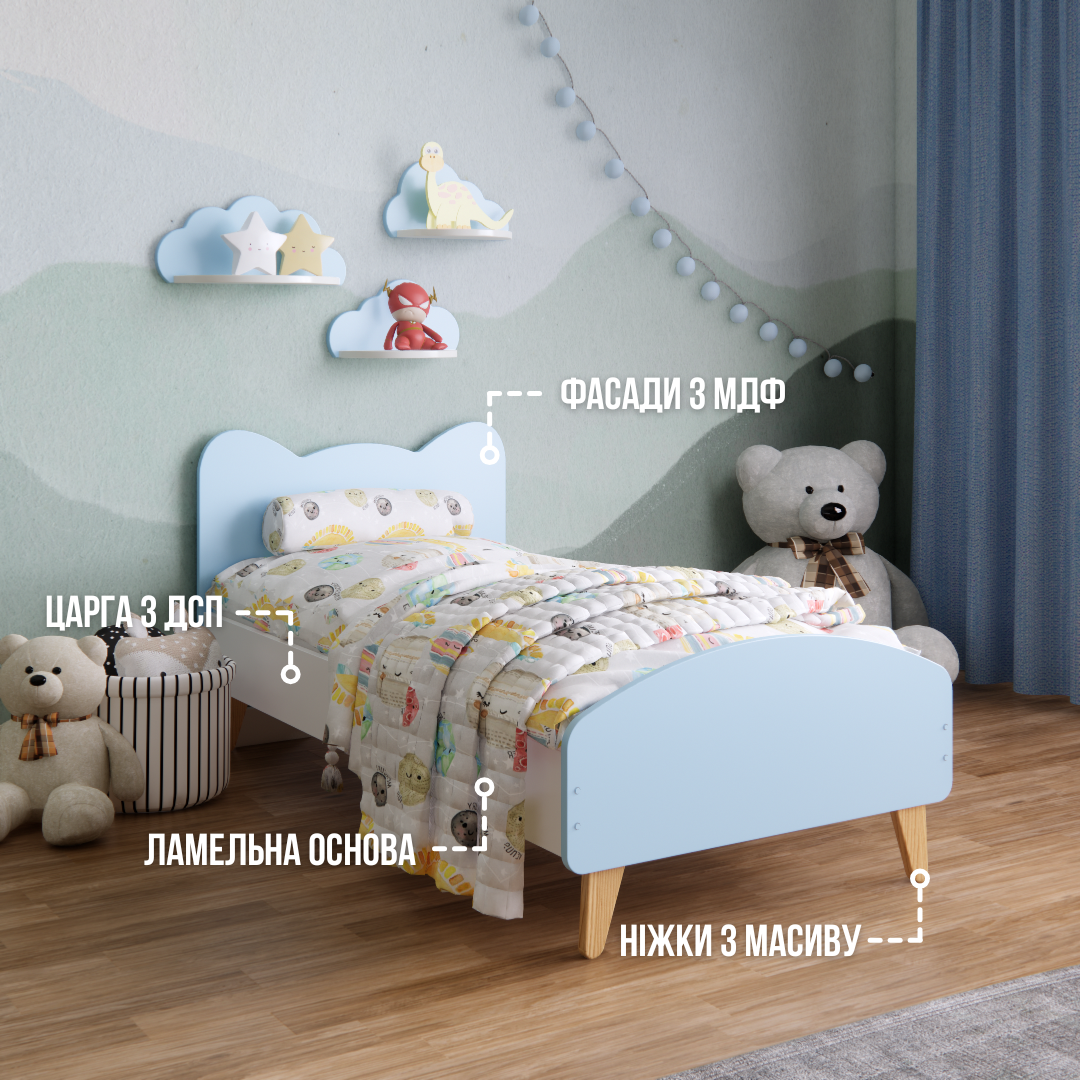 Детская кроватка Котик для детей 3-7 лет для мальчиков 140х70 см Голубой - фото 2