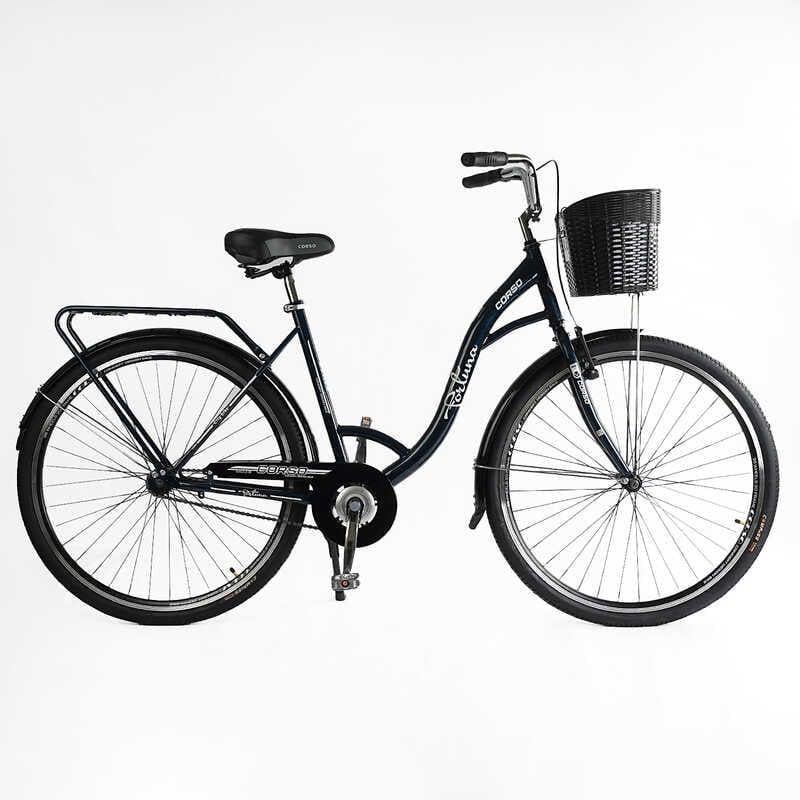 Велосипед городской Corso Fortuna односкоростной/корзина/багажник/стальная рама 20" 28" Black (163531)