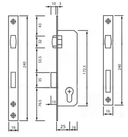 Замок металлопластиковых дверей Siba одноточечный короткий 155/р25 16/25/85 с роликовой защелкой - фото 5