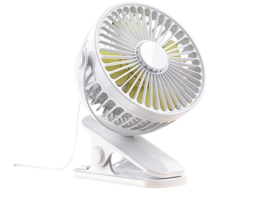 Вентилятор настільний акумуляторний з прищіпкою 360° 3 режими тихий USB Білий