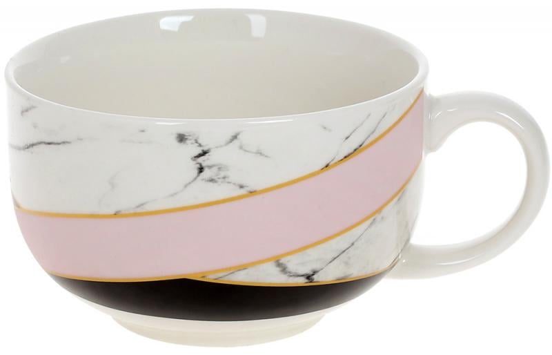 Чашка фарфоровая Мрамор 500 мл Белый с розовым/черный Чашка фарфоровая Мрамор 500 мл Белый с розовым/черный