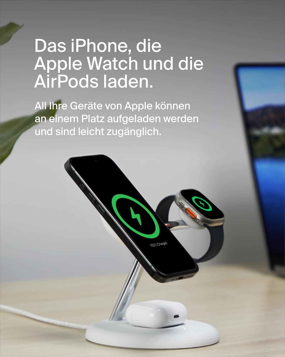 Зарядное устройство беспроводное Belkin 3в1 Magnetic Qi2 15 Вт Белый (WIZ023VFWH) - фото 4 Зарядное устройство беспроводное Belkin 3в1 Magnetic Qi2 15 Вт Белый (WIZ023VFWH) - фото 4