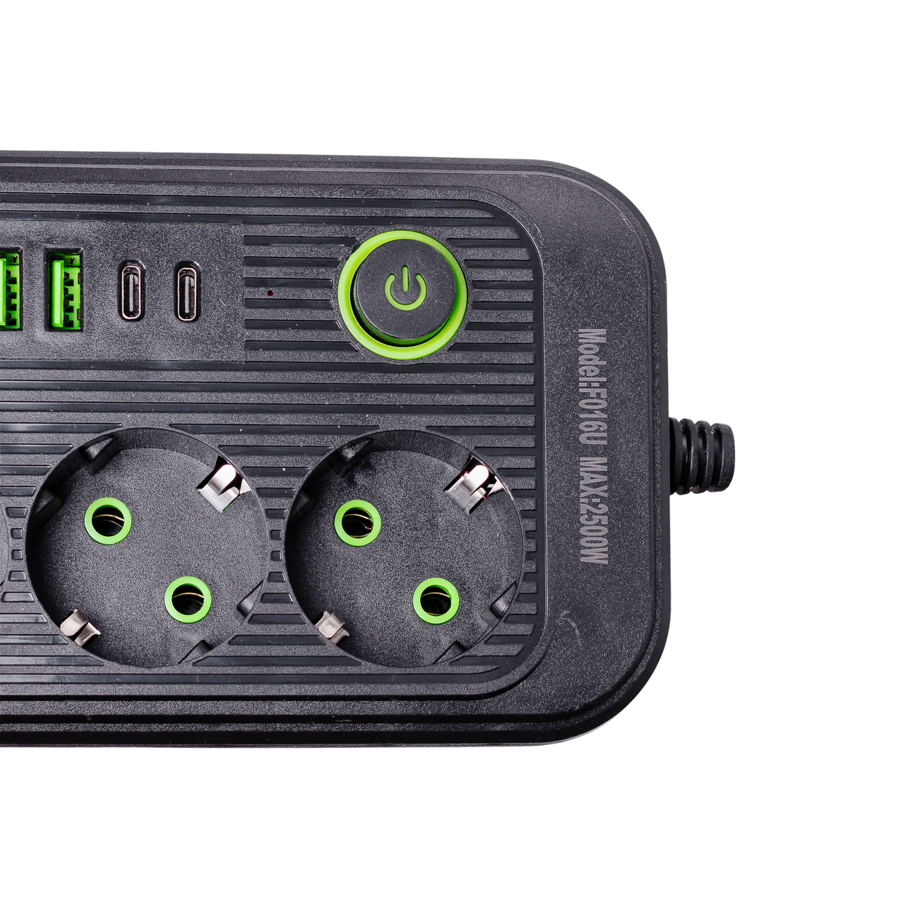 Фільтр мережевий HP-5-20 кабель 3,8 м F16 на 3 розетки з USB портами та кнопкою вимкнення Чорний (A-034381) - фото 4