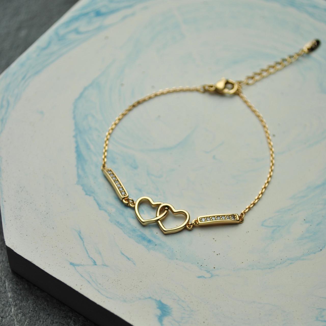 Браслет два сердца медицинская сталь позолота (x150)