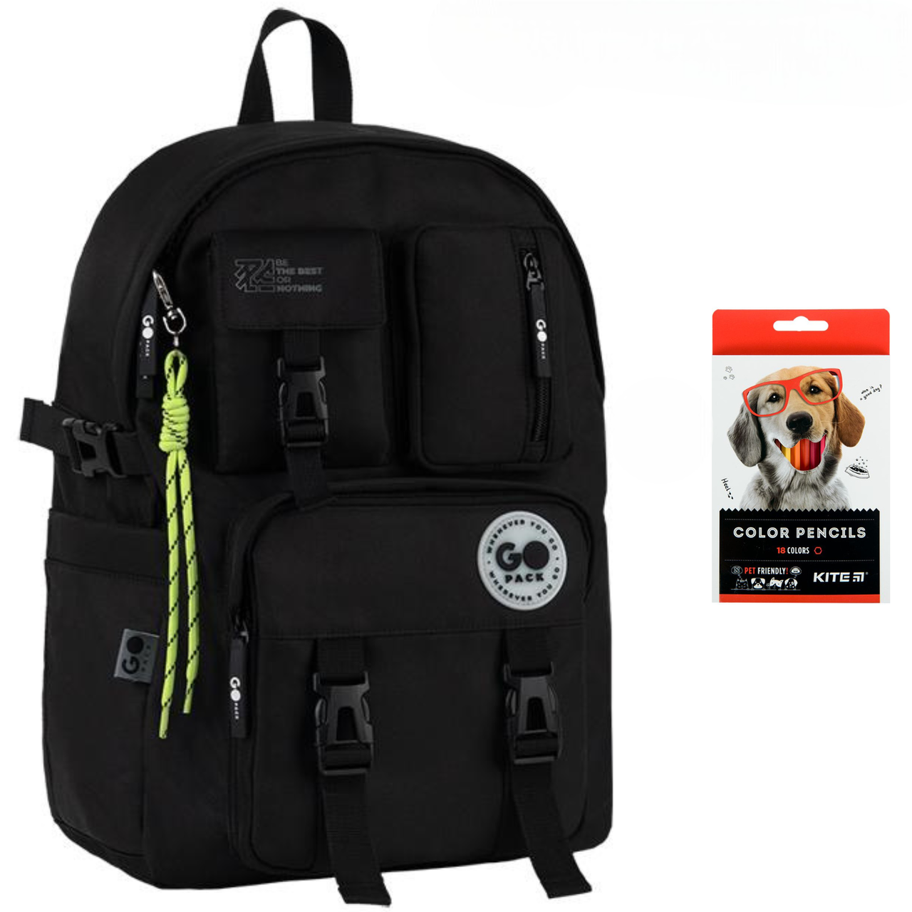 Рюкзак школьный GoPack Education Teens GO26-2500L-3 и карандаши KITE 18 цветов Черный (2905030968)