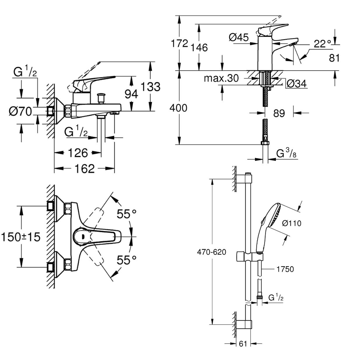 ᐉ Набір змішувачів для ванни Grohe BauFlow UA121624S1 Хром (218283 ...