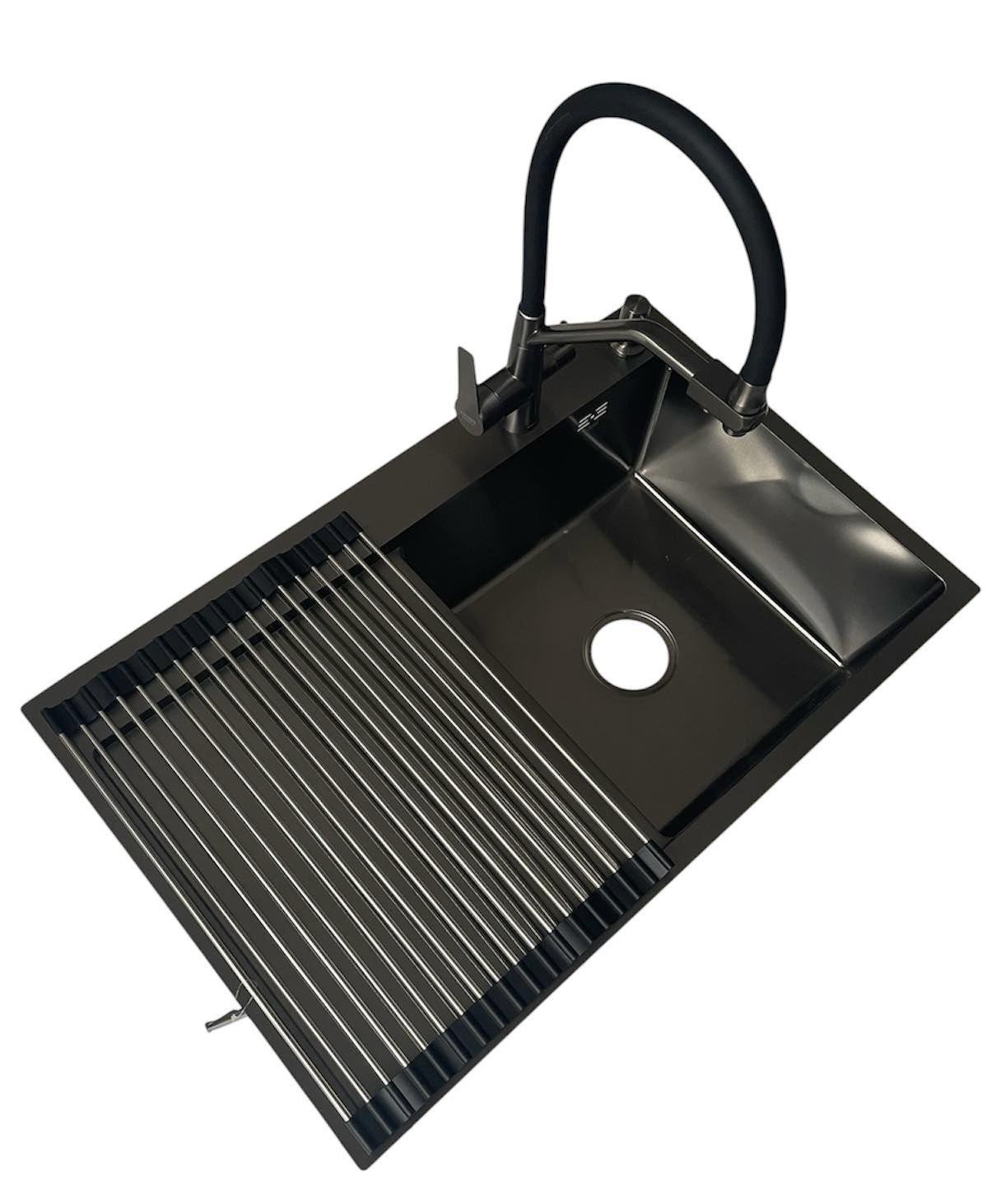 Мийка Lidz 7849BR права та змішувач для кухні з підключенням до фільтра Kroner-PVD03817BLK Чорний