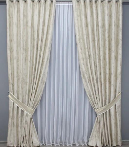 Шторы в гостиную/спальню Афина бархат 1,5х2,9 м 2 шт. Светло-бежевый (1321ш)