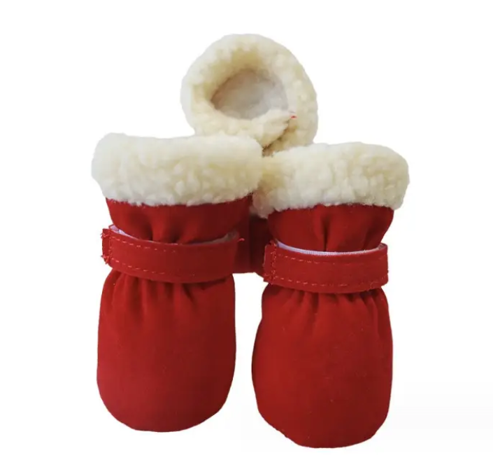 Чоботи для собак зимові велюрові на овчині з липучкою та антиковзною підошвою р. 5 Червоний (1B0433)