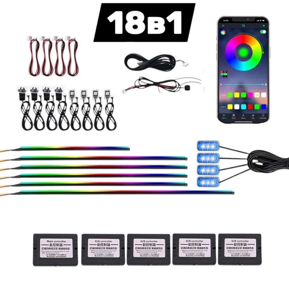 Підсвітка автомобільна в салон Ambient Rgb 18в1 багатобарвна стрічка в торпеду 12 В (4593) - фото 11 Підсвітка автомобільна в салон Ambient Rgb 18в1 багатобарвна стрічка в торпеду 12 В (4593) - фото 11