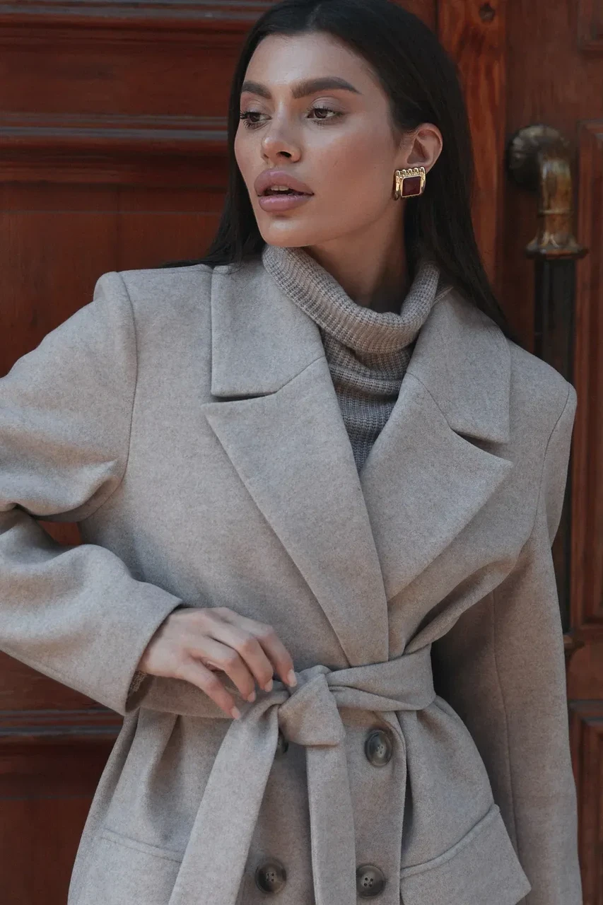 Пальто двухбортное Seventeen XXL-3XL Бежевый - фото 6