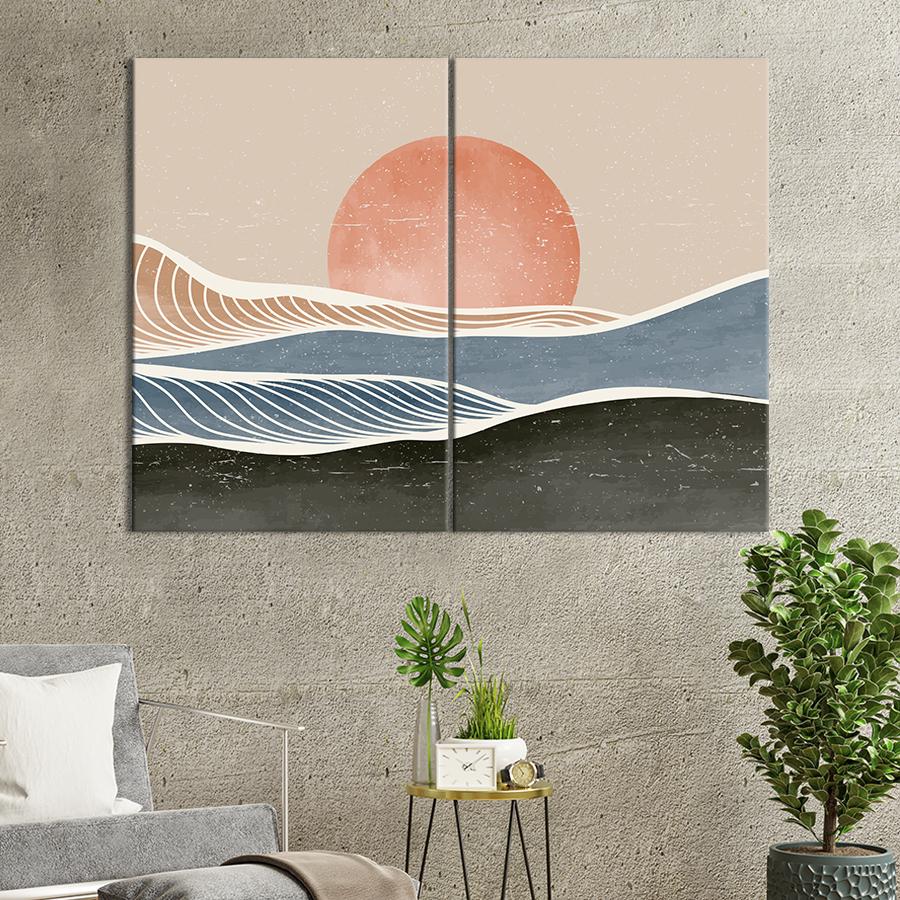 Картина Красное солнце над разноцветными волнами 111x81 см (1832-2)