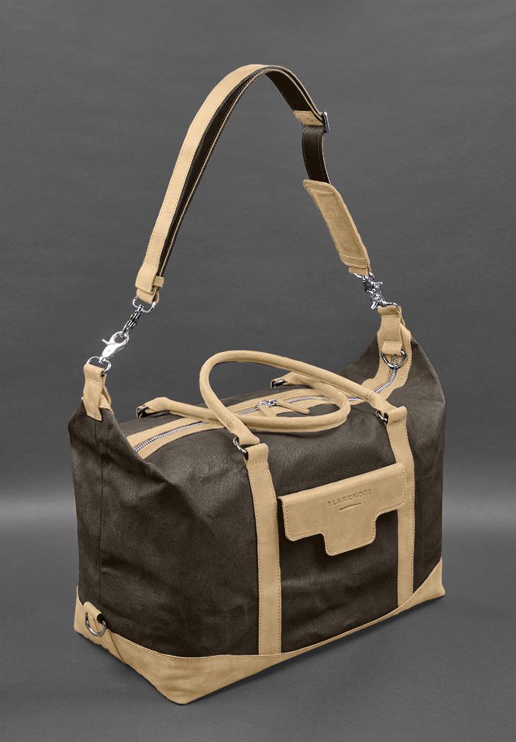 Дорожня сумка з канвасу та натуральної шкіри Crazy Horse Світло-бежевий/Коричневий (A-028856) - фото 4 Дорожня сумка з канвасу та натуральної шкіри Crazy Horse Світло-бежевий/Коричневий (A-028856) - фото 4