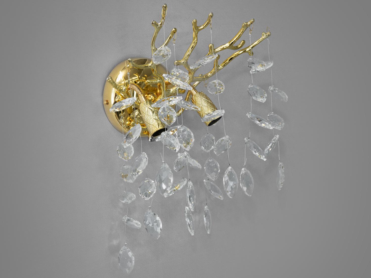 Светильник хрустальный Глициния 2 лампы настенный сателлит Золотой