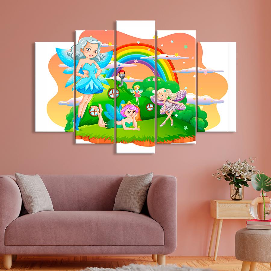 Картина в детскую комнату Восхитительные феи и радуга 112x68 см (A1452-5)