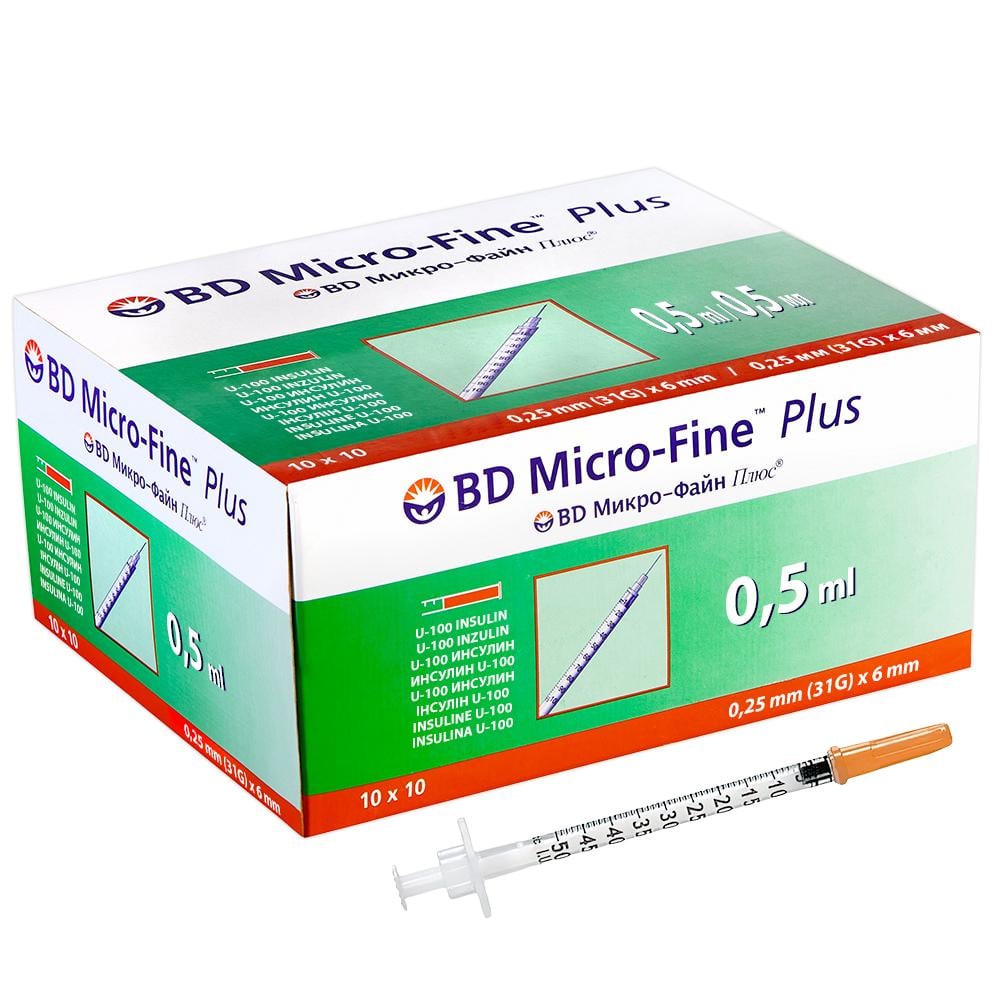 Шприц инсулиновый BD Micro-Fine 0,5 мл U-100 31G 0,25х6 мм (COM01988)