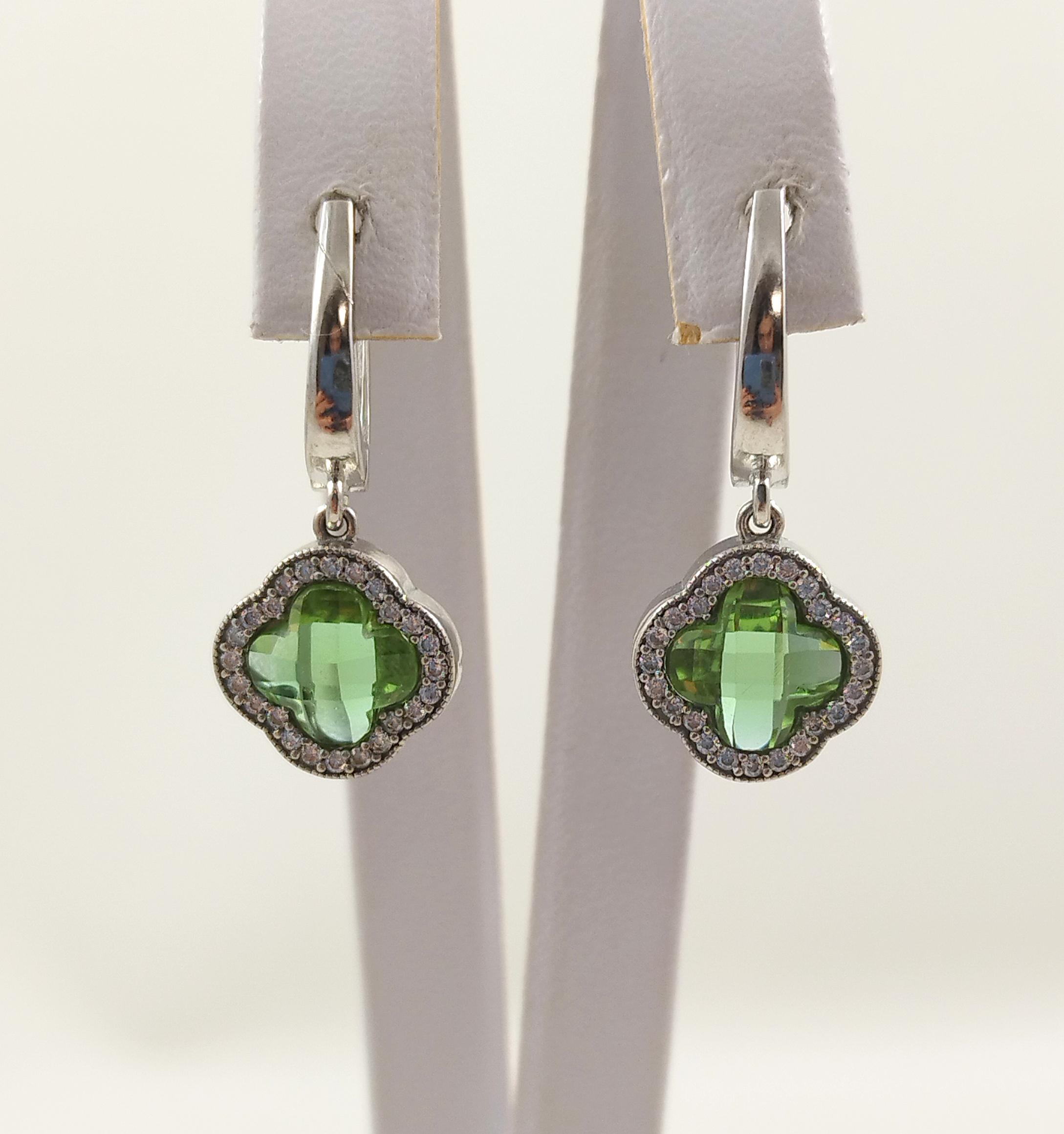 Серьги серебряные с султанитом Клевер (СЛВЦ/М-слт)