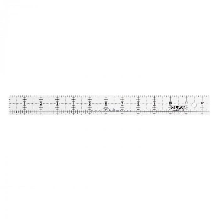 Линейка-шаблон Olfa QR-1x12 акриловая/прозрачная 1"х12,5" 25х318х3 мм нескользящая поверхность 950644 (11721)