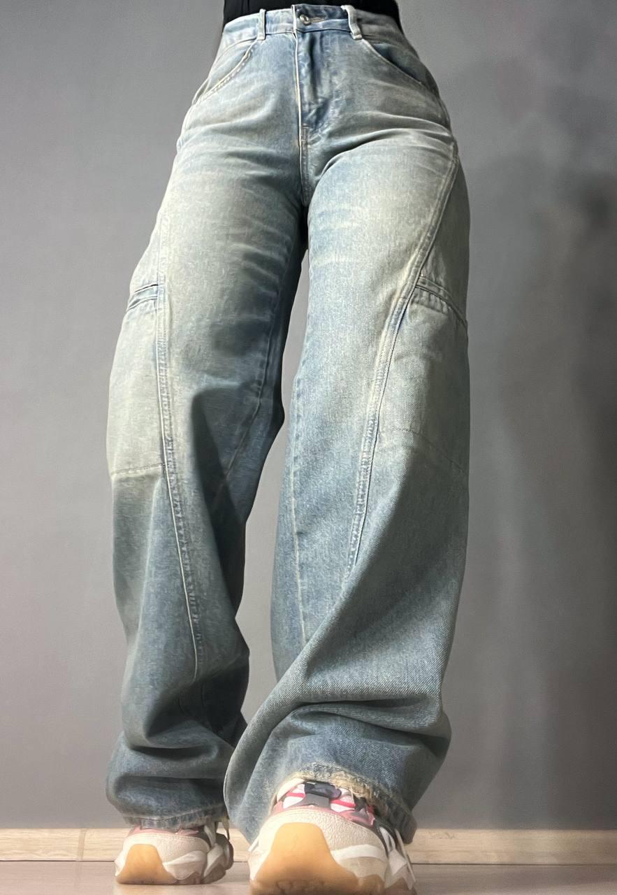 Джинсы женские ITS Basic 3123 cargo fit косой шов карманы сбоку винтаж широкие р. 34 Серо-зеленый (1378) - фото 9
