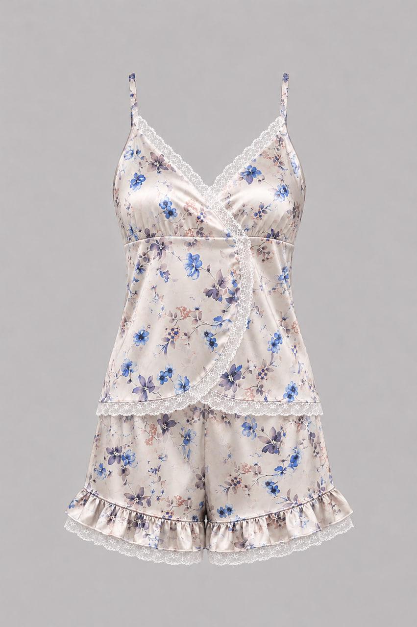 Піжама жіноча BO.Brand з мереживом Flowers XL Blue (41528)