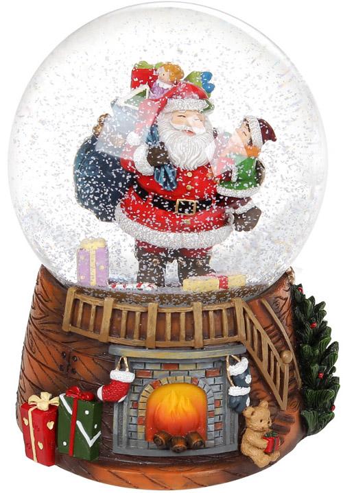 Декоративный водяной шар Санта с Малышом 14,5 см музыкальный (BD-559-457)