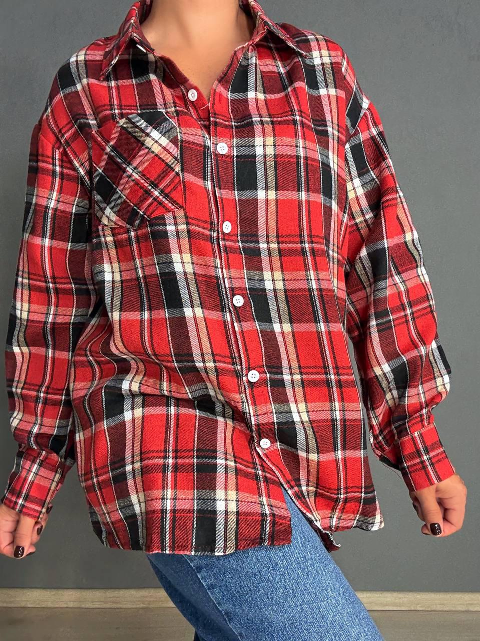 Сорочка жіноча Baoyu 225-1 в клітинку оверсайз фланель OS Червоний (4762) - фото 4