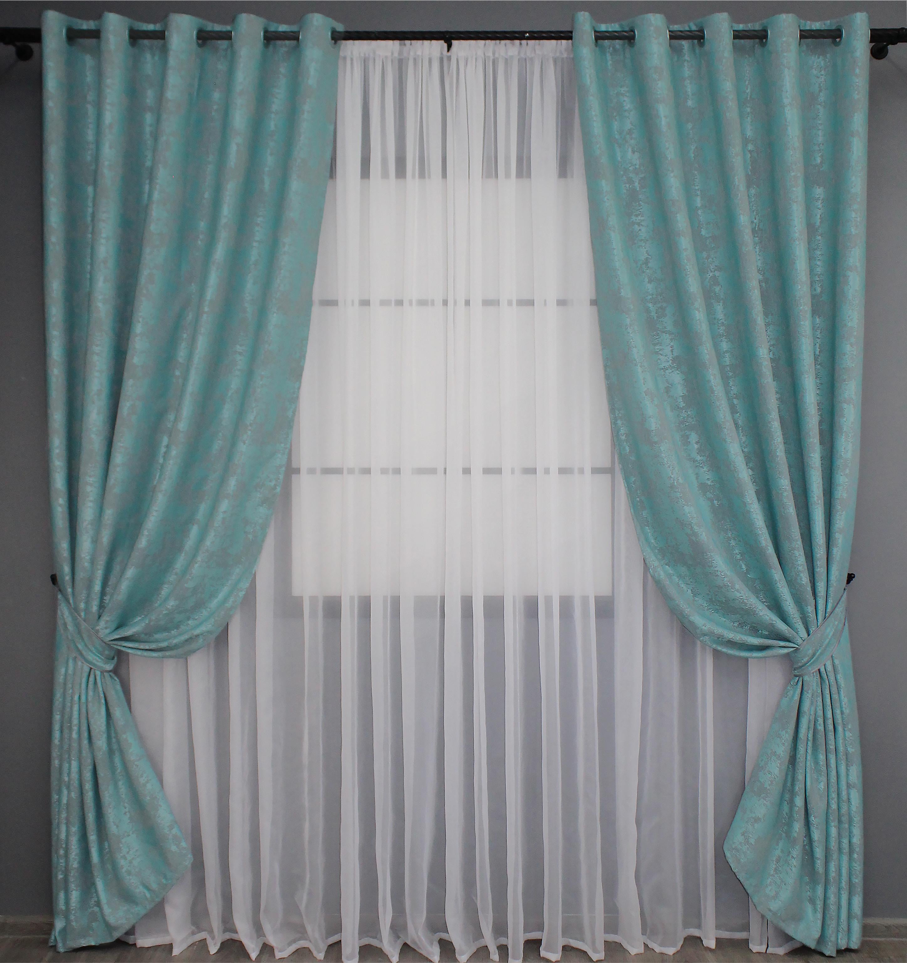 Комплект штор на люверсах VR-Textil Жаккард Sultan YL № 1292ш 150х250 см 2 шт. Бирюзовый (37-0056)