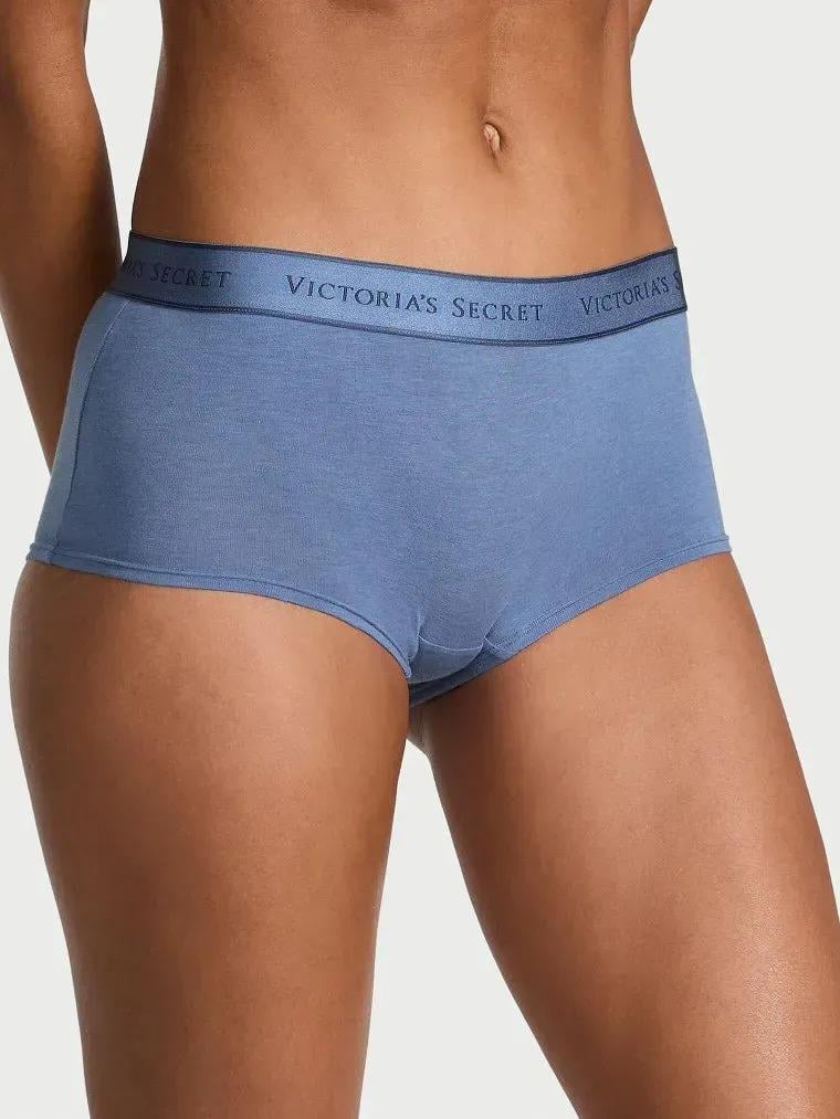 Трусики хлопковые шортики Victoria's Secret Logo Cotton Boyshort Panty M Синий (27065229)