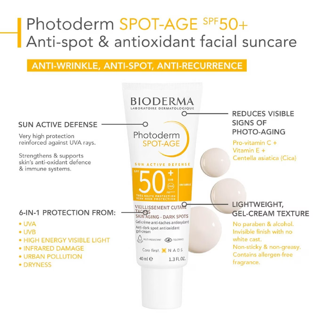 Гель-крем для лица солнцезащитный BIODERMA Photoderm Spot-Age Invisible SPF50+ 40 мл (26485325) - фото 3 Гель-крем для лица солнцезащитный BIODERMA Photoderm Spot-Age Invisible SPF50+ 40 мл (26485325) - фото 3