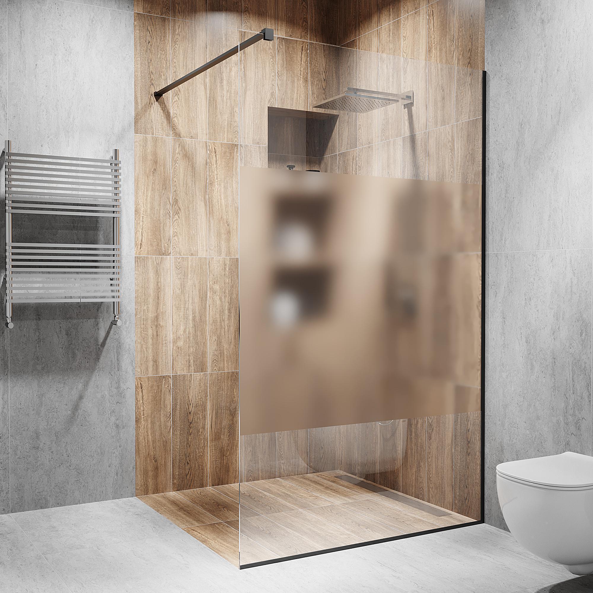 Перегородка скляна душова 2000х600 мм скло діамант з фурнітурою чорною матовою