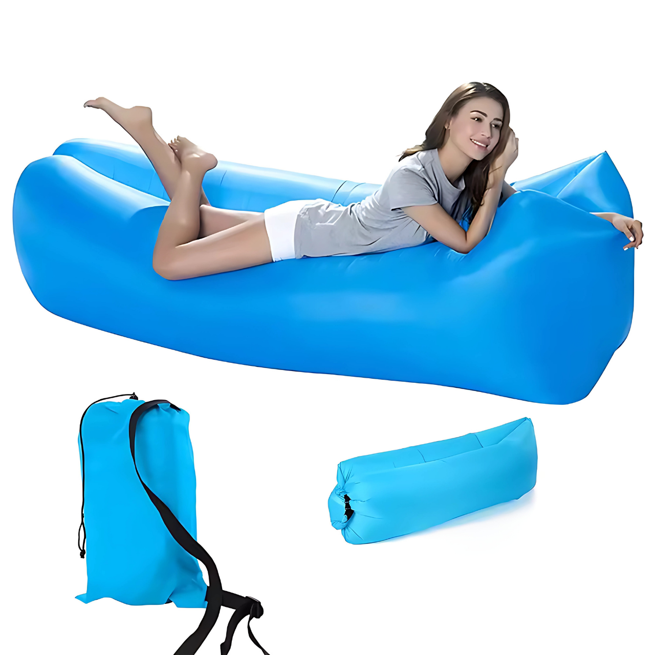 Лежак надувной Lamzac X-2 MAX двухслойный 200х90х70 см до 200 кг Голубой (TM001280) - фото 3