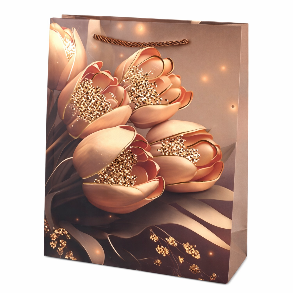 Подарочный пакет Tulips R34714-L 31х40х12 см Бежево-золотой