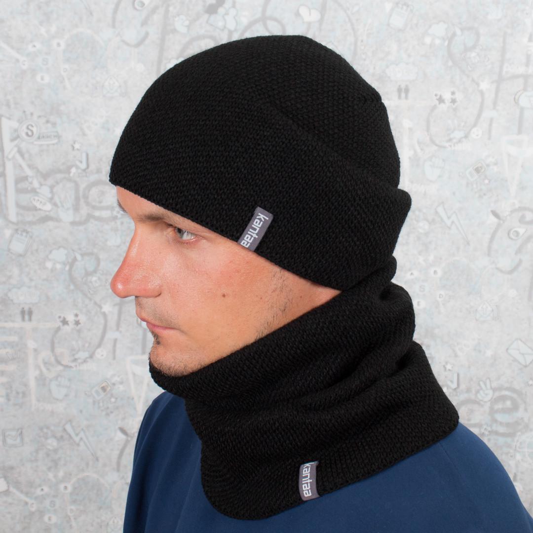 Комплект вязаный КАНТА MOD 9 шапка и снуд на флисе унисекс Черный (OC-034)