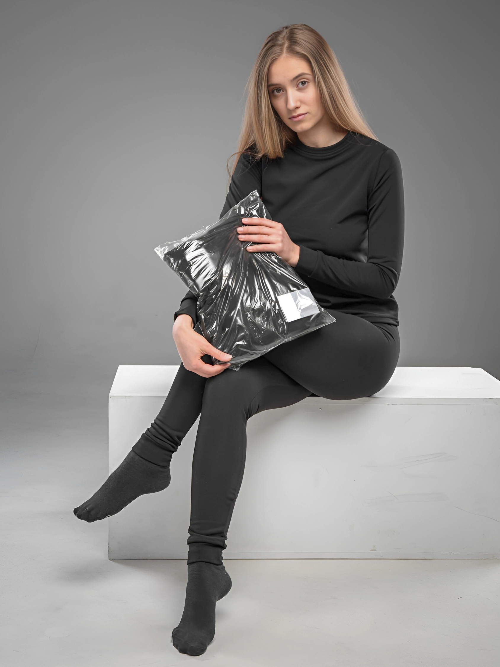 Термобелье женское на микрофлисе термолонгслив/термокальсоны L Черный (8199445108) - фото 12