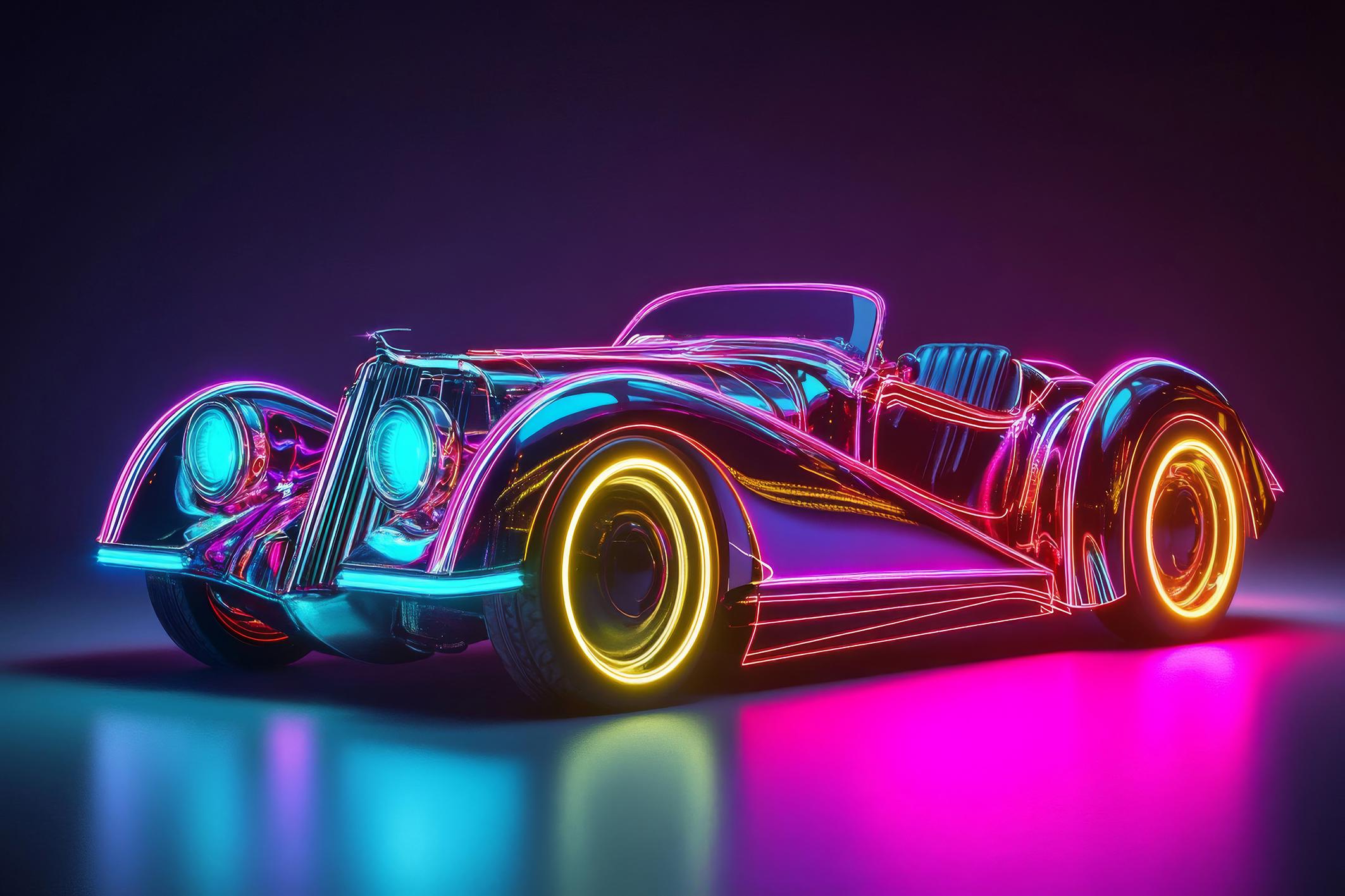 Фотообои флизелиновые Upstream Ретроавтомобиль в свете неона 153х230 см (S5CAR-022/3)