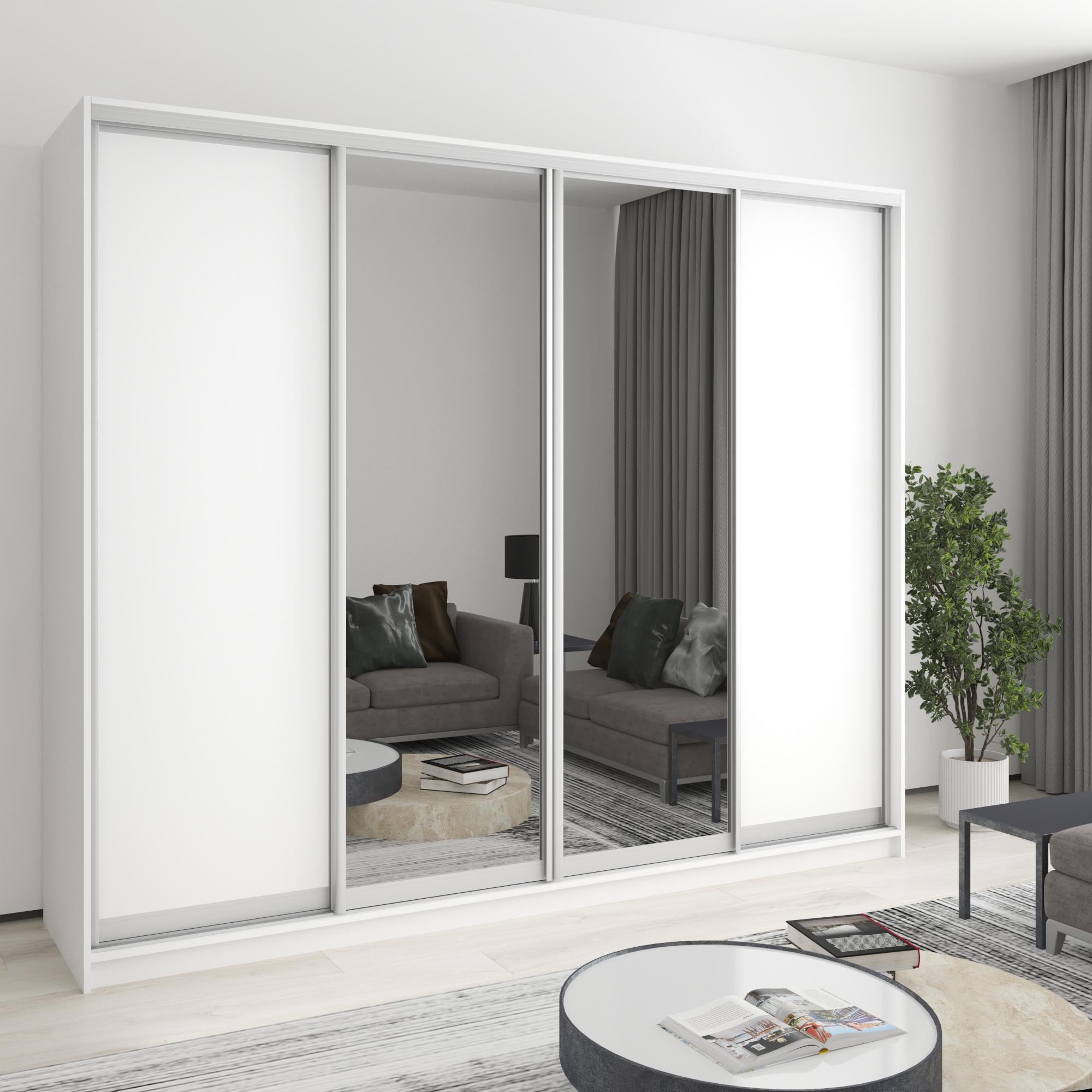 Шкаф-купе четырехдверный MebelStar Стандарт AL 2 ДСП/2 зеркала 250x60x210 см Аляска белая (MBS-12270) Шкаф-купе четырехдверный MebelStar Стандарт AL 2 ДСП/2 зеркала 250x60x210 см Аляска белая (MBS-12270)