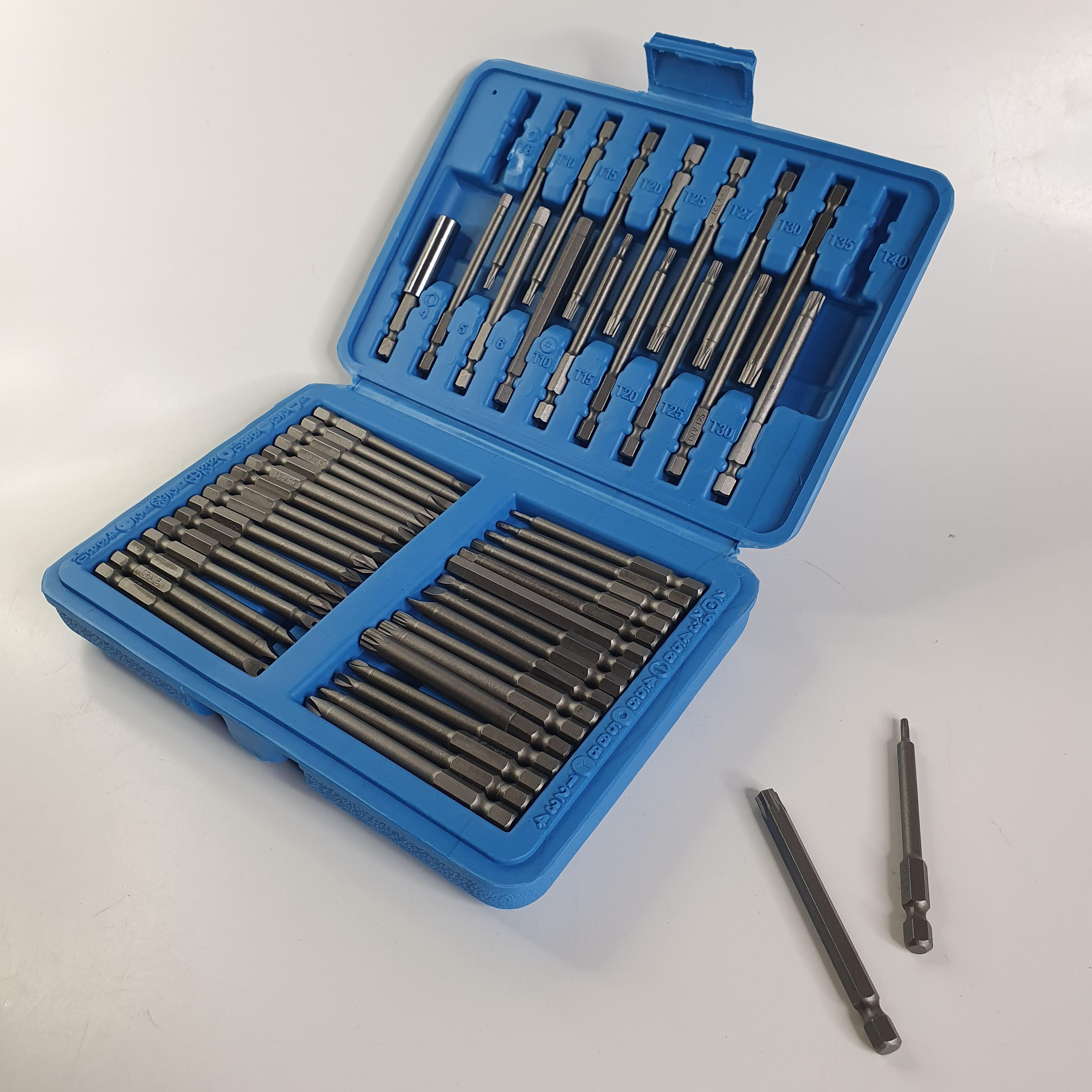 Набір магнітних насадок для викруток та шурупокрутів Socket Set довгі біти у кейсі 50 шт. 75 мм (ES-50-Blue)
