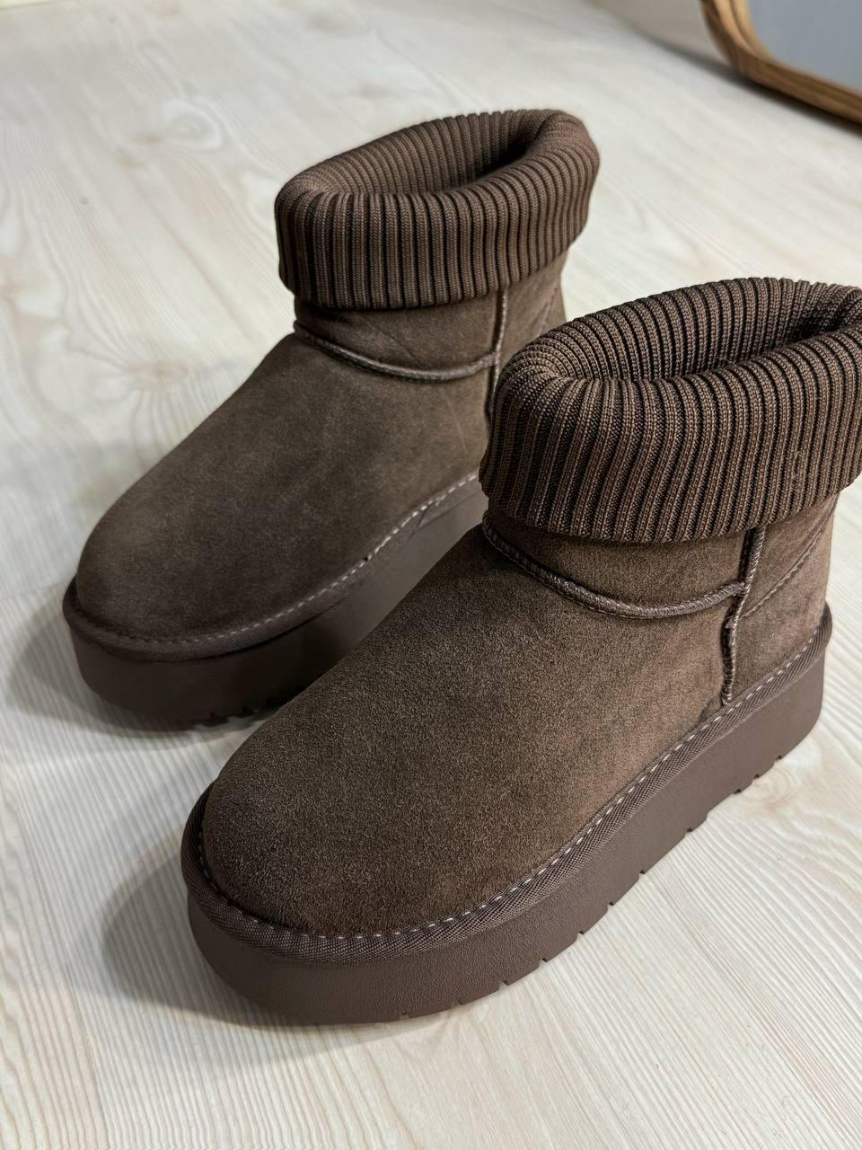 Угги женские Hengji 56-7 с манжетом носком на высокой подошве р. 39 Коричневый (5744)