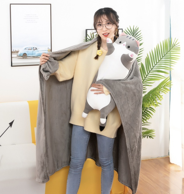 Мягкая игрушка с пледом Кот-батон 60 см 110х160 см Серый (2117-241) - фото 3