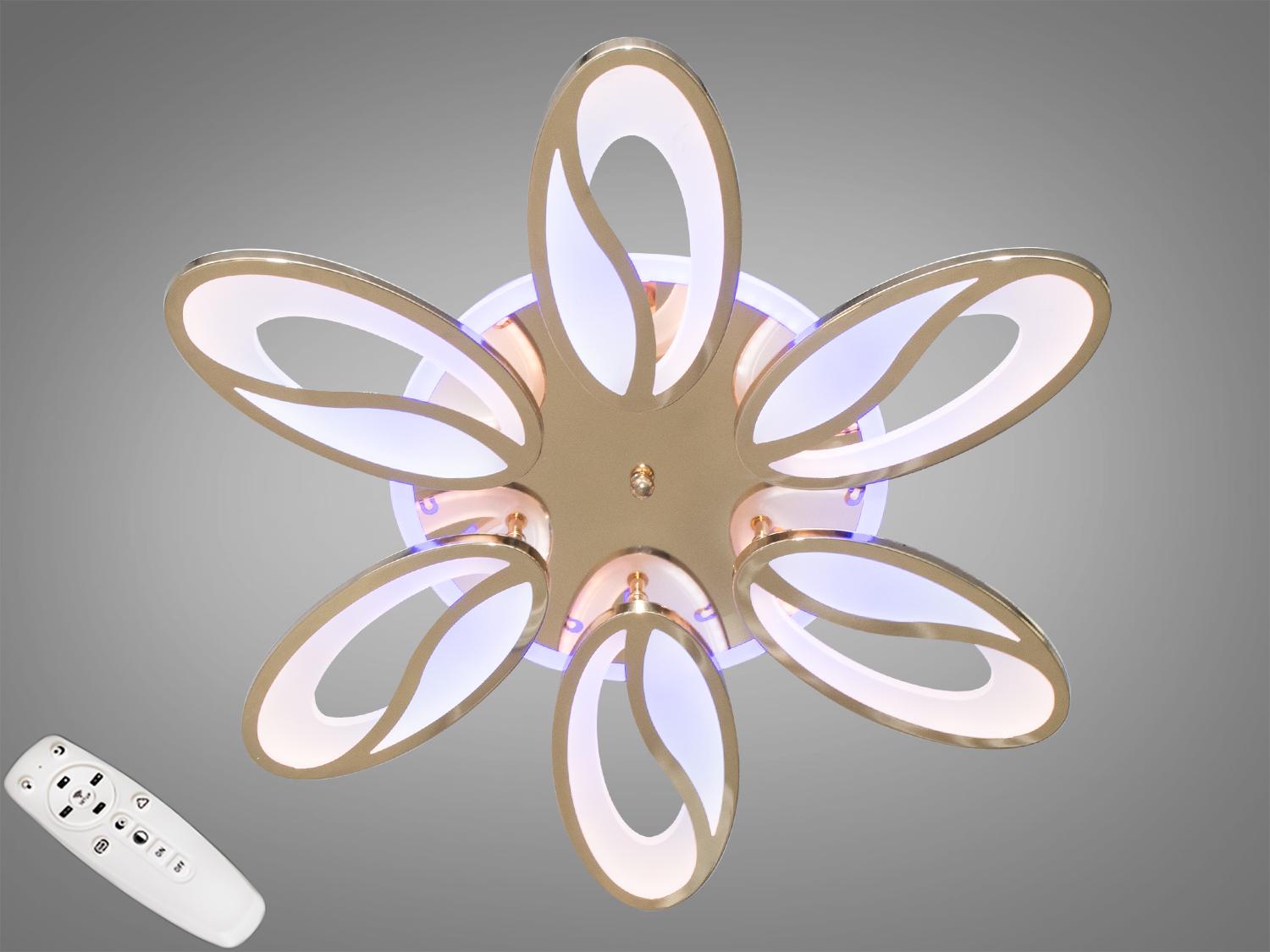 Люстра стельова LED підсвічування/димер/пульт 105W Золотий (8090/6G LED 3color dimmer) - фото 1 Люстра стельова LED підсвічування/димер/пульт 105W Золотий (8090/6G LED 3color dimmer) - фото 1