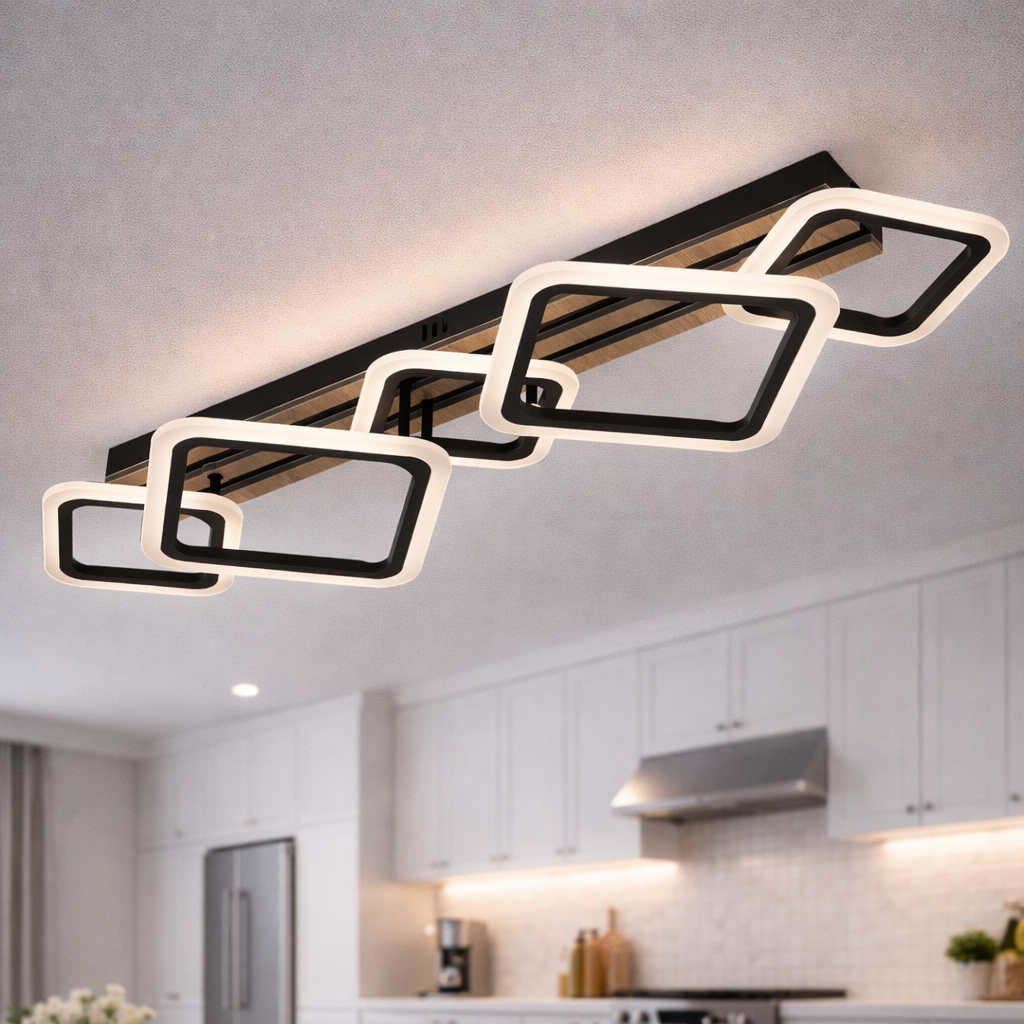 Люстра светодиодная Valeso 100W с акриловыми плафонами 3000K-6500К Черный (G 3314/3+2 BK+Wood)