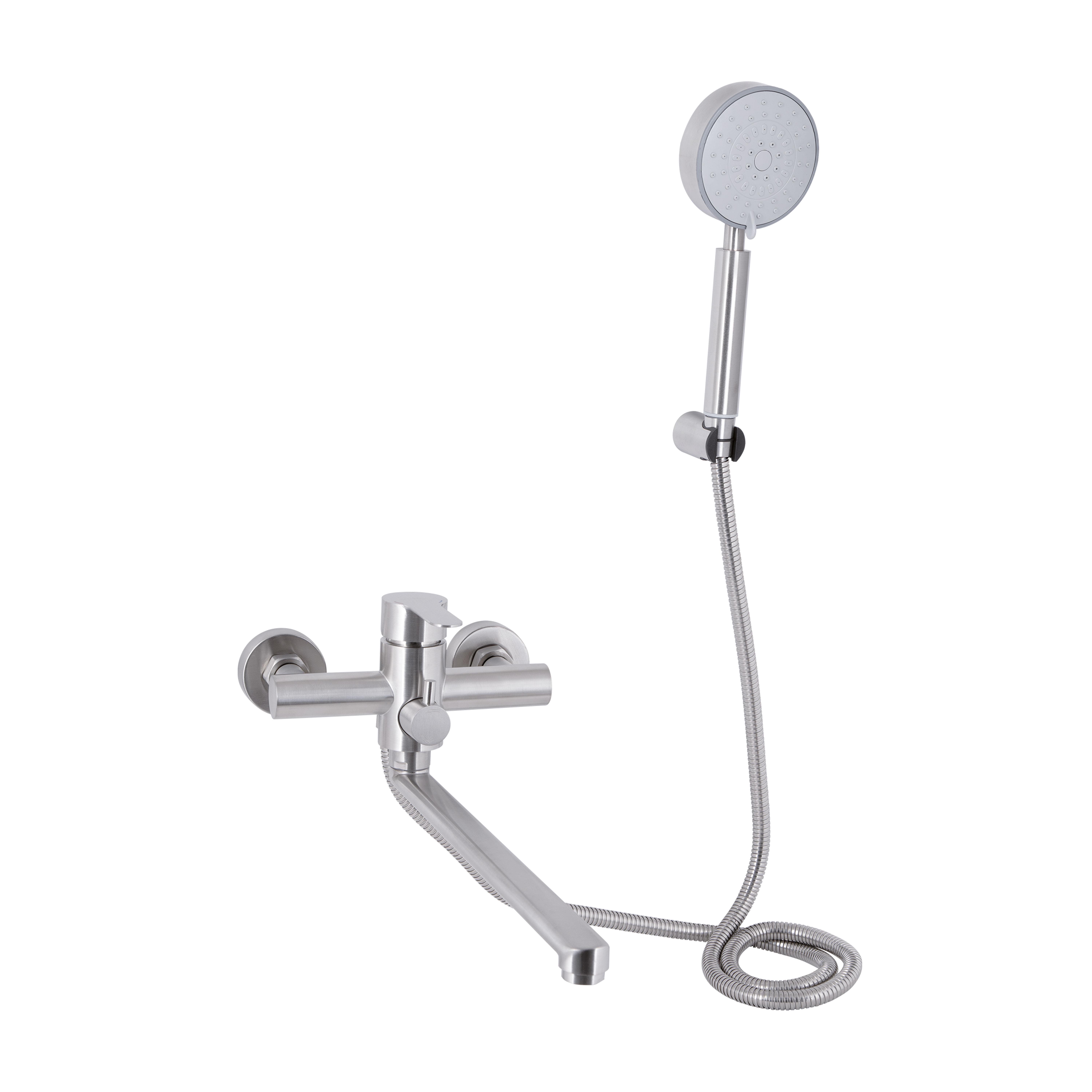 Смеситель для ванны с душевым гарнитуром Brinex Pure 005 нержавеющая сталь Nickel (BRIPUR005NKL)