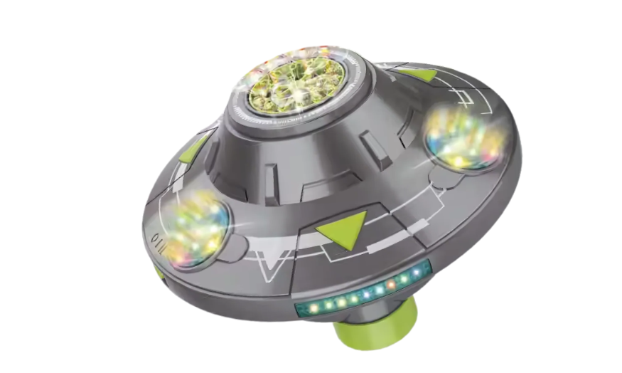 Генератор мыльных пузырей на аккумуляторе для детей Космическая тарелка на колесах с подсветкой и звуковыми эффектами Серый